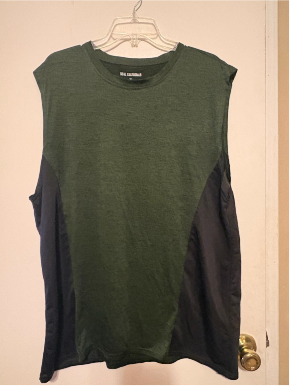 Men's Real Essentials Tank Top XL Green Black Sleeveless Shirt